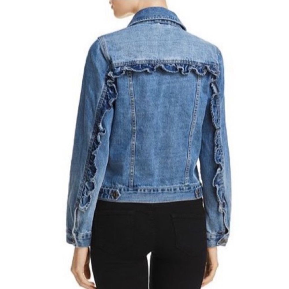 Sunset + Spring Ruffle Trim Blue Denim Jacket S - Picture 4 of 13